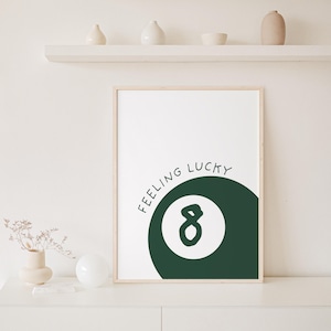 Green Feeling Lucky 8 Ball Wall Art, Retro Trendy Estetyczny Wydruk, Plakat Pool Ball, Pobieranie Cyfrowe, Sztuka Retro