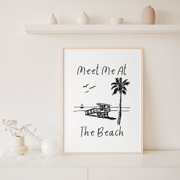 Meet Me At The Beach Art Print, Digital Download, Beach Wall Art, Summer Art Print, Coastal Home Decor, Minimalist Printable Art
