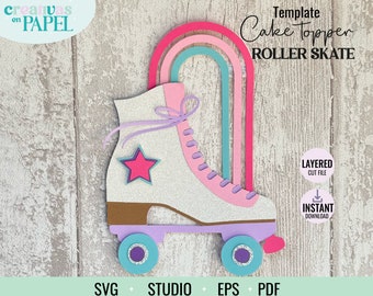 Roller skate with layered rainbow, Roller Skate svg cut file, birthday