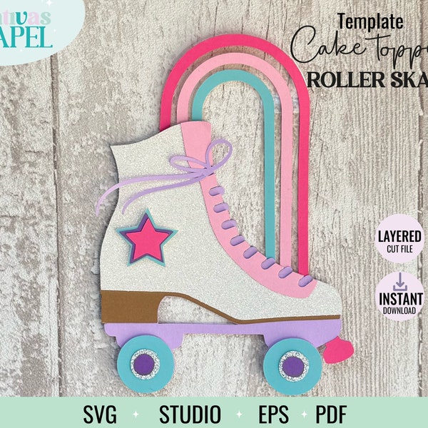 Roller skate with layered rainbow, Roller Skate svg cut file, birthday