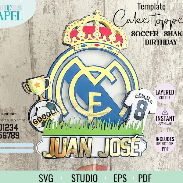 Diseño cake topper inspirado Real Madrid Svg, Studio, archivo de corte  3D cake topper real madrid.