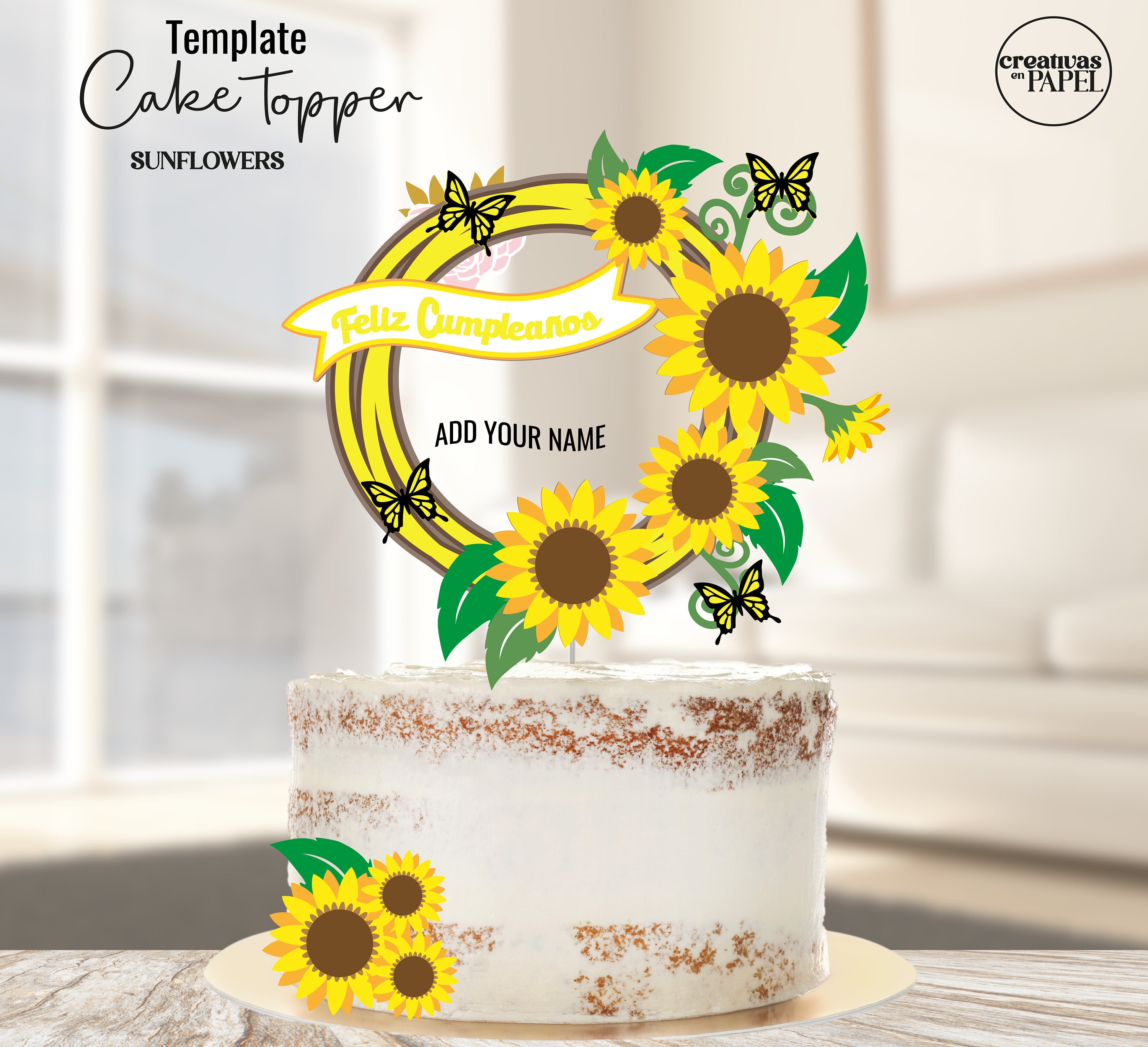 Sunflowers Cake Topper Birthday Svg, Studio, Ai, Birthday Sunflowers