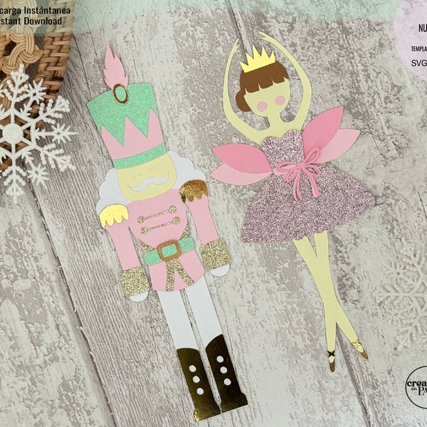 Set nutcracker and ballerina christmas layered svg, nutcracker and ballerina fairy cut file.