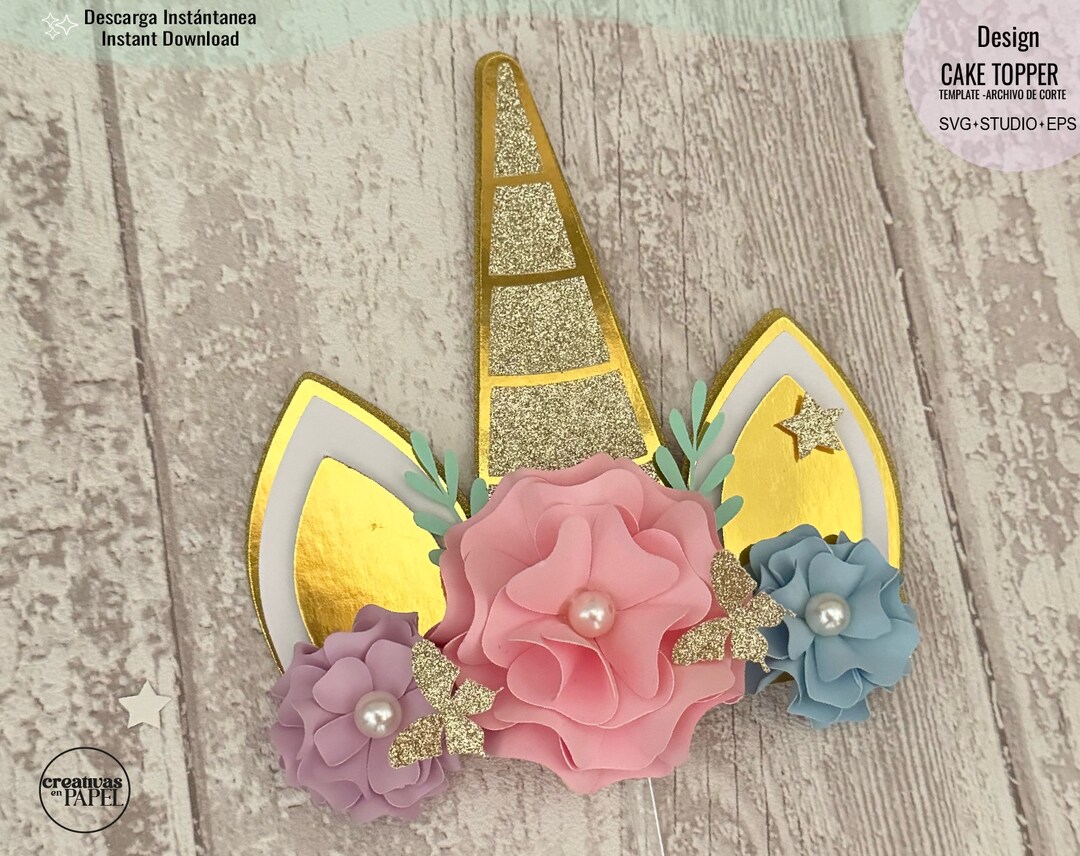 Unicorn Cake Topper in Layers Svg, Studio, Eps, Unicorn Horns Birthday ...