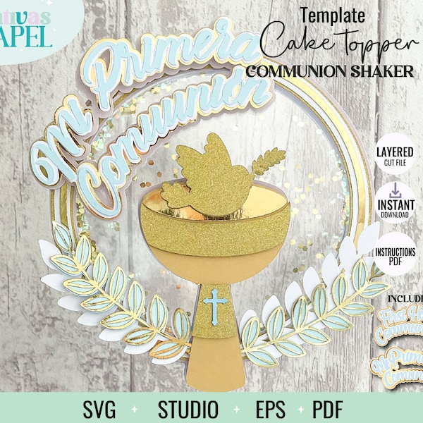 Cake topper My First Communion shaker svg, studio, pdf, instant download, Cake Topper Files, Cut files, 1st Communion.