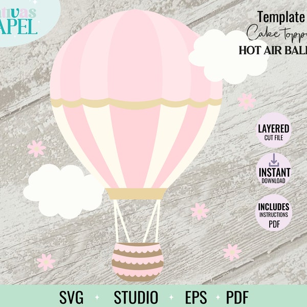 Layered Hot Air Balloon Svg, Studio , Eps, cut file cute hot air balloon, cloud, flower, digital download.