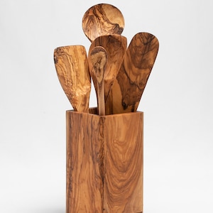 Olive Wood Utensils Set & Holder