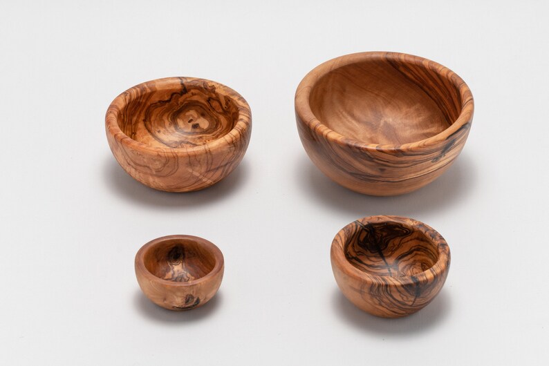 Set of Four Olive Wood Nesting Bowls Etsy