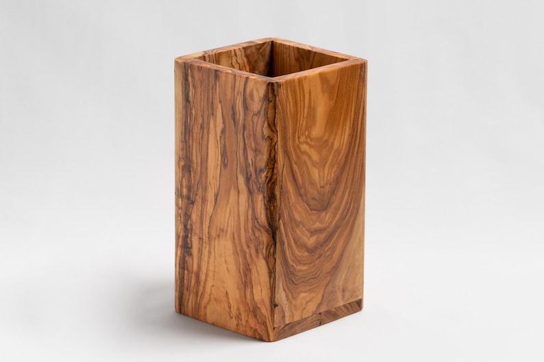 Small Olive Wood Cooking Utensil Holder image 1