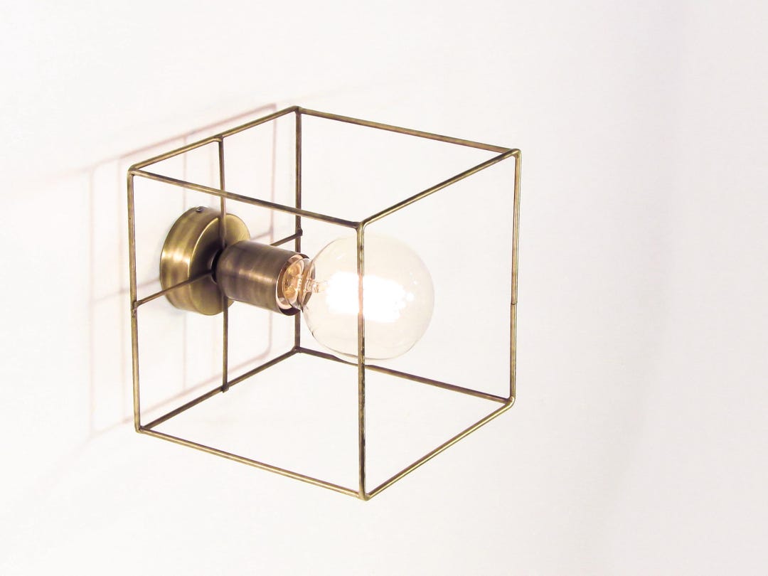 Minimal Antique Cube Flush Mount Light – Industrial Geometric Wall ...