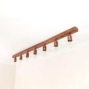 Lámpara de riel de cobre para cocina, montaje empotrado, lámpara de techo lineal de latón, moderna/geométrica, lámpara de techo de 7 luces/iluminación vintage