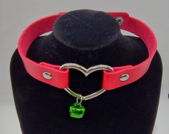 Heart Collar with Jingle Bell Charm - Vegan Leather Choker With Jingle Bell Holiday Charm in your Choice of Colors
