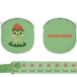 Strawberry Frog Paci Pouch And Clip - Plain Adult Sized Pacifier and Accessories for Binky, Dummy, Cosplay, Age Regression, Role Play