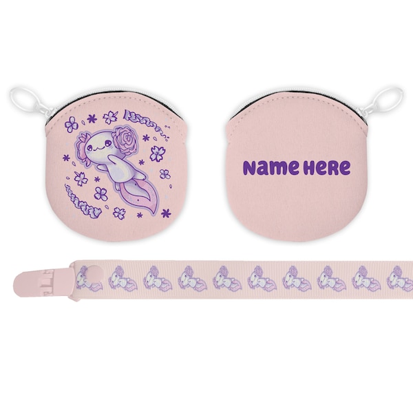 Flying Axolotl Paci Pouch And Strap - Plain Adult Sized Pacifier and Accessories for Binky, Dummy, Nookie Cosplay, Agere, Role Play
