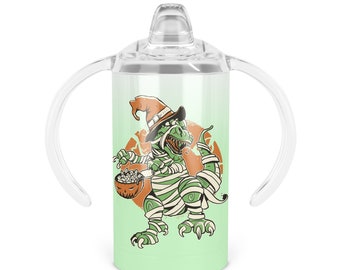 Mummy T-Rex Sippy Cup - Twelve Oz Double Walled Stainless Steel Tumbler Includes Your Choice of Lids
