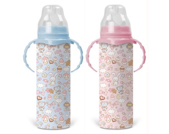 Pastel Kawaii Bottle - Personalizable Eight Ounce Bottle Includes Removable Sippy Handles