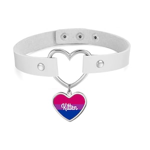 White Heart Collar - Vegan Leather Choker With Your Choice Charm Color And Your Word Or Phrase