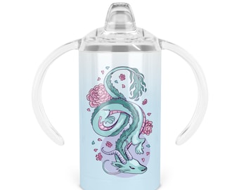 Pastel Dragons Sippy Cup - Twelve Oz Double Walled Stainless Steel Tumbler Includes Sippy Handle Lid and Screw-on Tumbler Lid