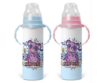 Pastel Goth Teddy Bear Bottle - Personalizable 8 Ounce Stainless Steel Bottle Includes Removable Sippy Handles