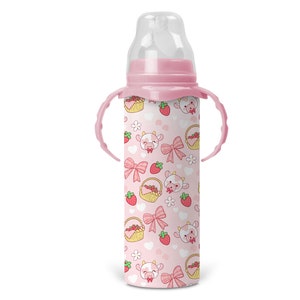 Personalized Strawberry Cow Bottle - Includes Removable Sippy Handles