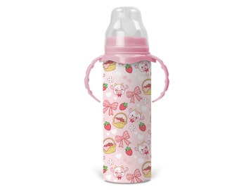 Personalized Strawberry Cow Bottle - Includes Removable Sippy Handles