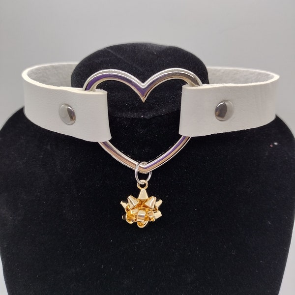 Heart Collar with Bow Charm - Vegan Leather Choker With Bow Charm in your Choice of Colors