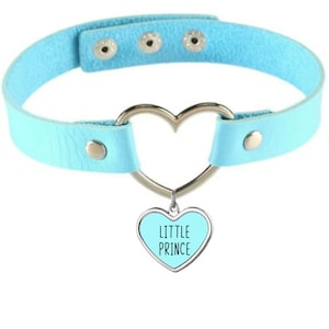 Blue Heart Collar - Vegan Leather Choker With Your Choice Charm Color And Your Word Or Phrase