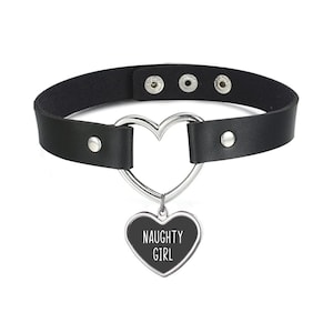 Black Heart Collar - Vegan Leather Choker With Your Choice Charm Color And Your Word Or Phrase