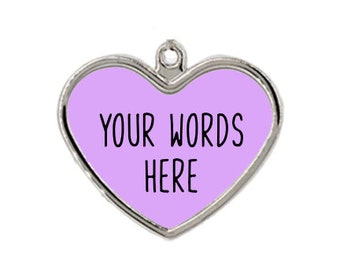 Personalized Heart Charm Pendant - Your Choice of Charm Color and Your Word or Phrase