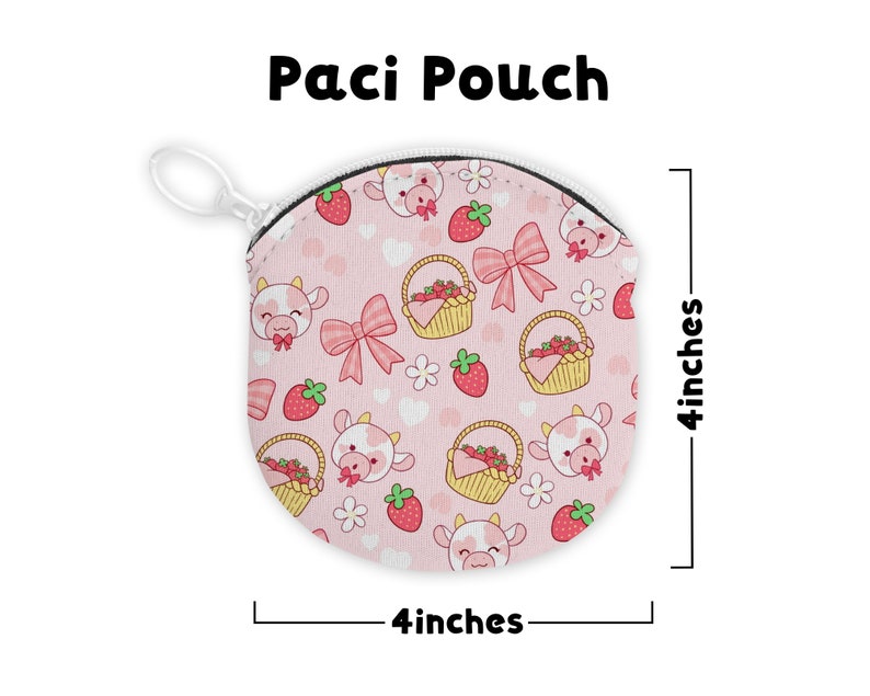 Strawberry Cow Paci Pouch And Clip Plain Adult Size Pacifier and Accessories for Binky, Dummy, Nookie Cosplay, Age Regression, Role Play Pouch Only