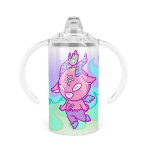 Little Baphomet Sippy Cup - Twelve Oz Double Walled Stainless Steel Tumbler Includes Sippy Handle Lid And Tumbler Lid
