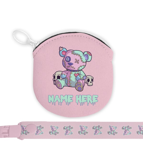 Damaged Teddy Paci Pouch And Clip - Plain Adult Sized Pacifier and Accessories for Binky, Dummy, Nookie Cosplay, Age Regression, Role Play