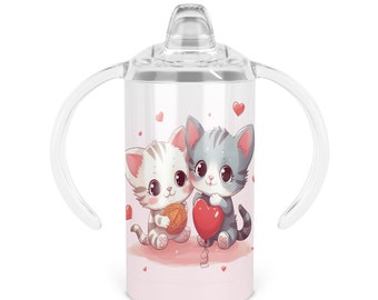 Cute Kittens Sippy Cup - Twelve Oz Double Walled Stainless Steel Tumbler Includes Your Choice of Lids