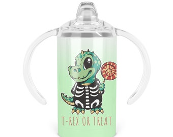 T-Rex Or Treat Sippy Cup - Twelve Oz Double Walled Stainless Steel Tumbler Includes Your Choice of Lids