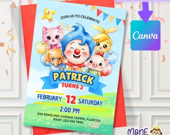 Plim plim digital invitation, Plim plim clown, plim plim party, circus, little bee, plimplim party, plimplim, plim plim clown