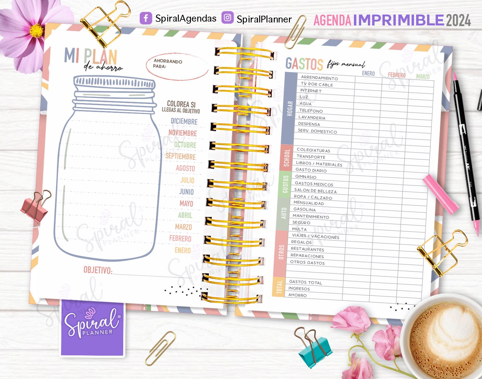 Agenda 2024 Pastel / Printable 2024 / Agenda to Print / Agenda in ...