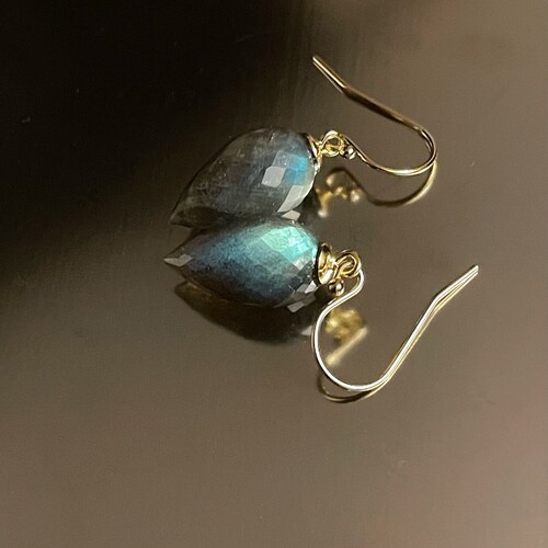 14k Gold Labradorite Teardrop shops Earrings