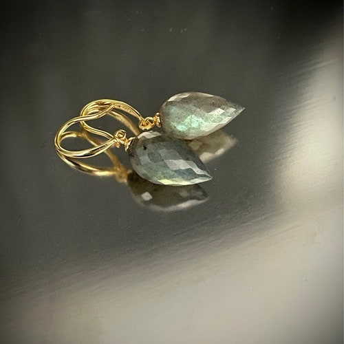 14k Gold Labradorite Teardrop shops Drop Earrings