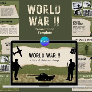Template Presentazione Seconda Guerra Mondiale | Modello Canva per Scuole e Studenti | Modello per Insegnanti per Lezione Storia