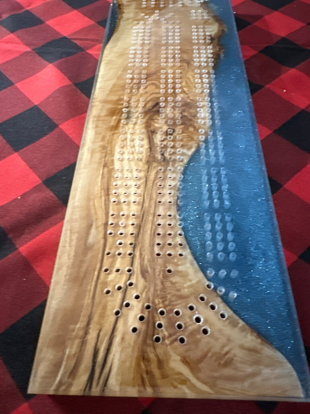 Olive Wood Cribbage Board With an Epoxy Resin Etsy