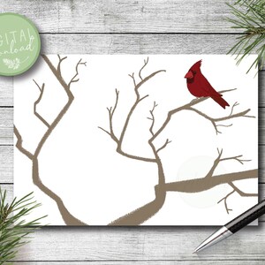 Cardinal Bird Card // Digital Christmas Card // Printable Holiday Card // Instant Download // Illustrated Greeting Cards