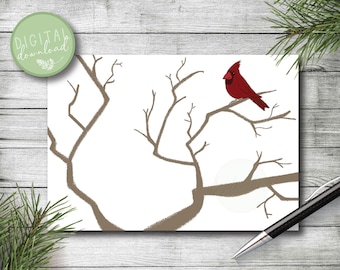 Cardinal Bird Card // Digital Christmas Card // Printable Holiday Card // Instant Download // Illustrated Greeting Cards