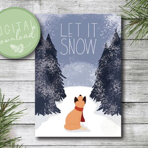 Let it Snow Card // Carte de Noël numérique // Téléchargement instantané // Cartes de vœux illustrées // Carte de Noël mignonne de renard