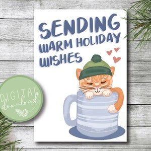 Cat Christmas Card // Digital Christmas Card // Printable Holiday Card // Instant Download // Illustrated Greeting Cards