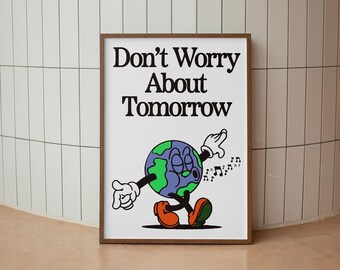 Retro Earth Character Wall Art – Motivational Quote Poster, Aesthetic Planet Illustration, Cute Typography Print, Digital Download