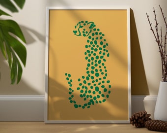 Boho Cheetah Wall Art – Aesthetic Jungle Cat Illustration Print, Minimal Animal Poster, Modern Bohemian Decor, Digital Download