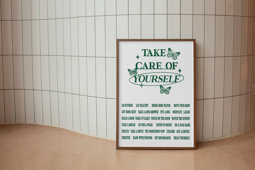 Retro Affirmations Wall Print: Green Positive Self-care (digital ...