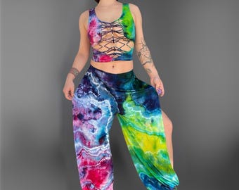YOU CHOOSE COLORS // Tie Dye Harem Pants Set // Slitweave Braided Custom Ravewear