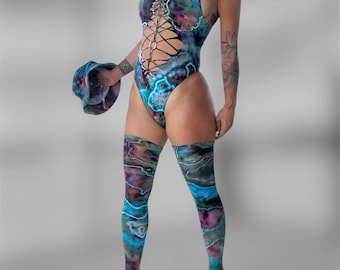 Custom Tie Dye Slitweave Braided Thong **Bodysuit Only** // YOU CHOOSE COLORS!