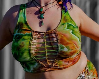 Débardeur tressé tie-dye fendu ravewear // COULEURS AU CHOIX